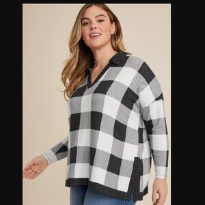 MAURICES BUFFALO PLAID LONG SLEEVE V NECK TOP - 1X